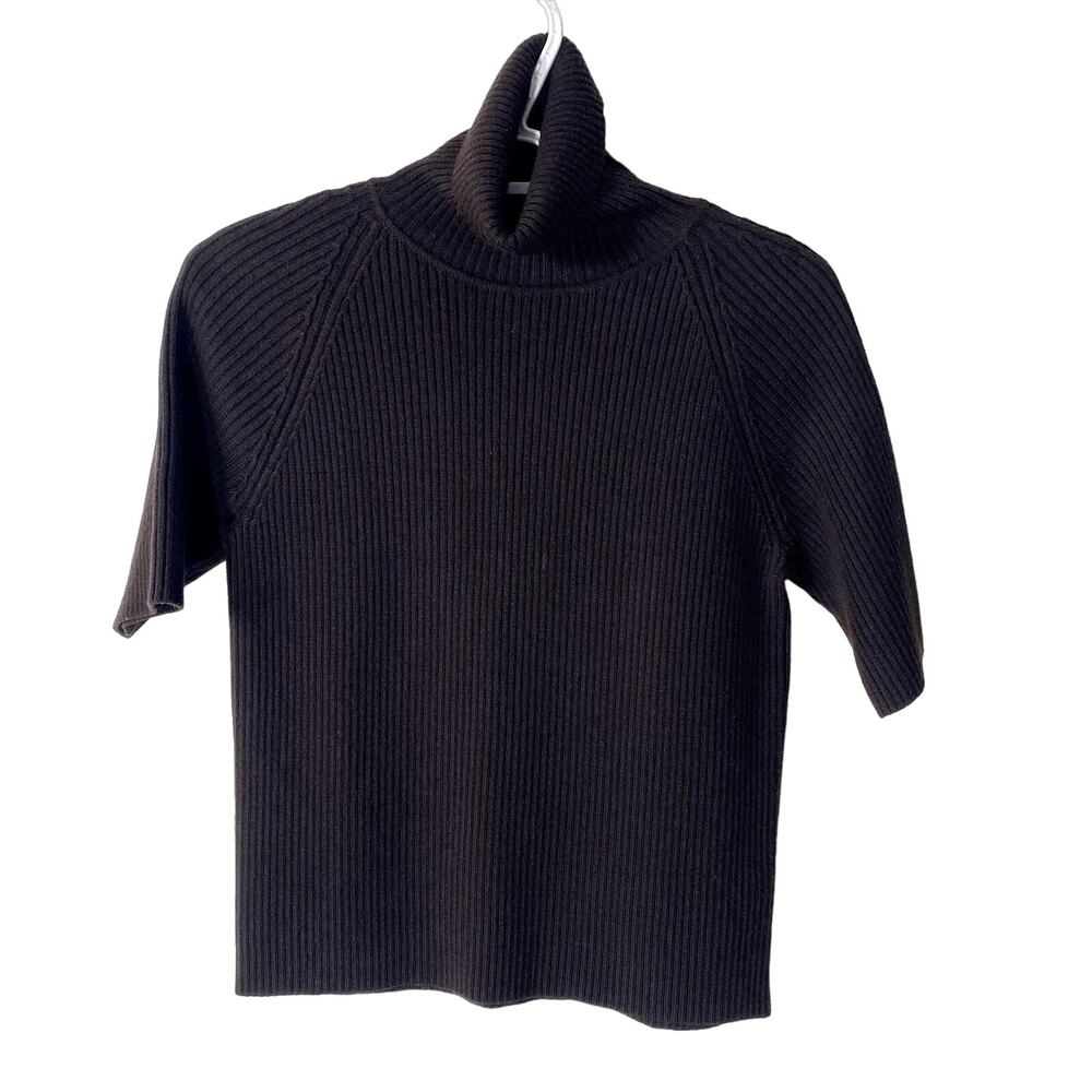 DKNY Petite Short Sleeve 100% Wool Turtleneck Sweater Size Small